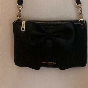 Karl Lagerfeld Black Patent Shoulder Bag with Gold Accents